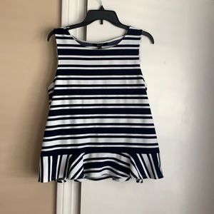 Alex Marie navy white striped peplum top